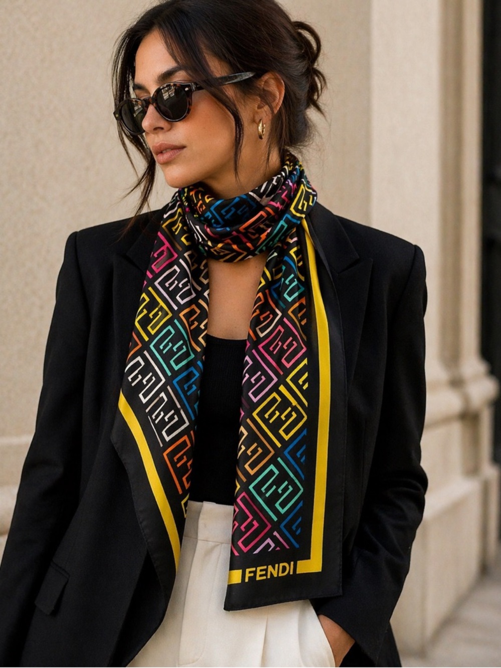 FENDI Multicolor FF Monogram Silk Scarf Fun Fair Zucca Italy